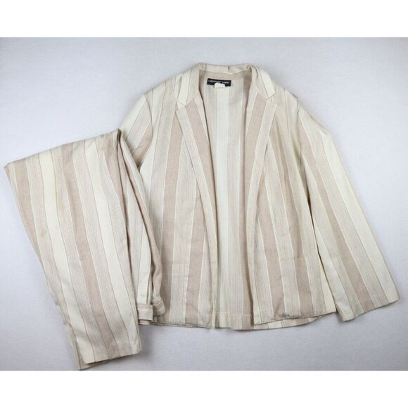 VINTAGE WOMEN'S BEIGE RAINBOW STRIPED PANT SUIT - HEATHER LANE SYNARI - SIZE 11 - Picture 1 of 12